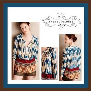 Anthropologie Maeve Rohana Ikat Aztec Tribal Boho Embellished Blouse Size 4